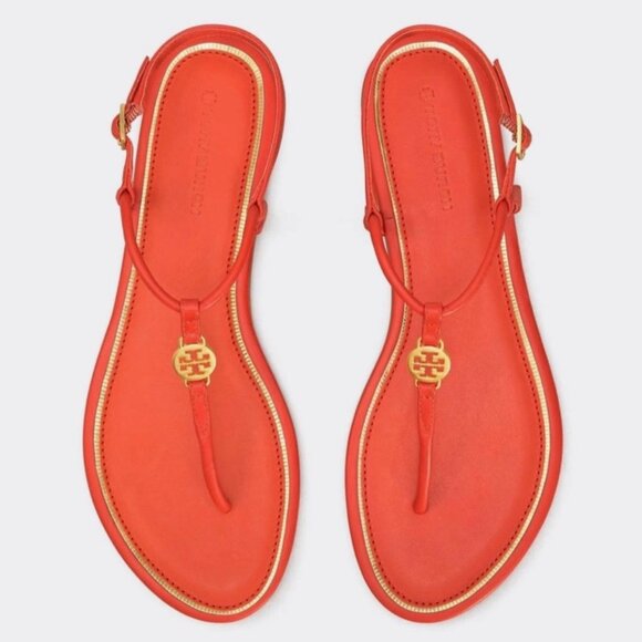 New Tory Burch Emmy Flats Soft Metal Logo Sandals - Picture 4 of 5